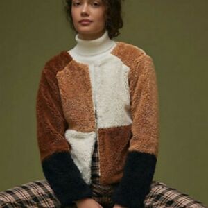 Anthropologie Brown and Cream Colorblock Jacket
